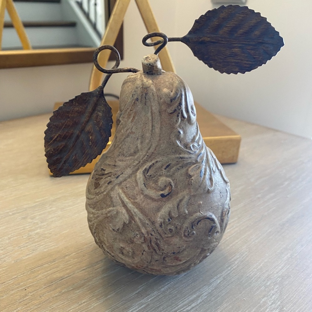 Decorative Wooden pear with metal leaves